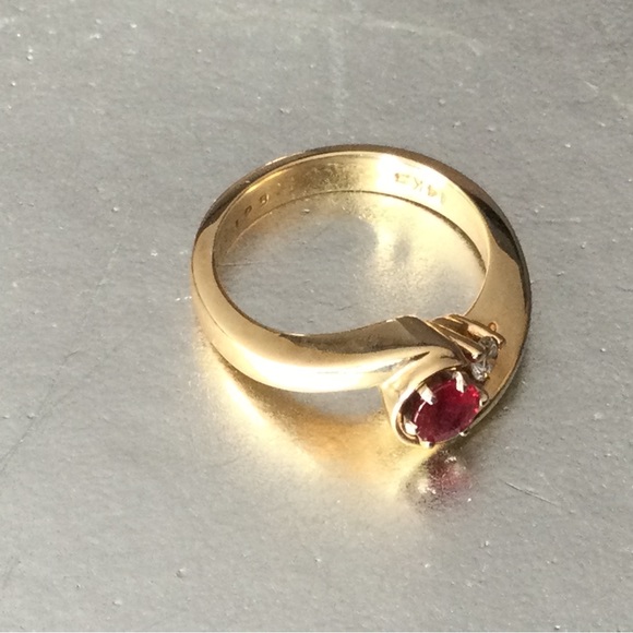 14k Yellow Gold Ruby and Diamond Ring - Picture 2 of 8